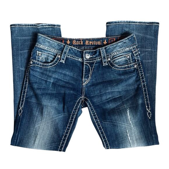 Rock Revival Women’s Sz 28 Swarovski Crystal Easy Boot Jeans Jamie Stretch Denim - Picture 3 of 14